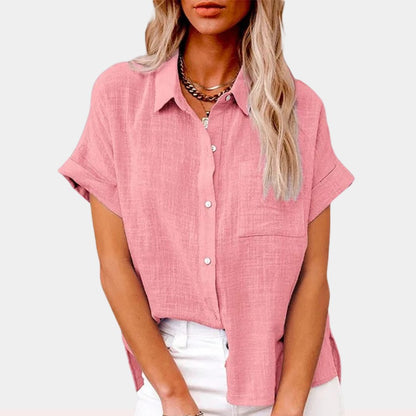 Lavisa - Women's Lightweight Button-Front Shirt Short Sleeve Relaxed Fit