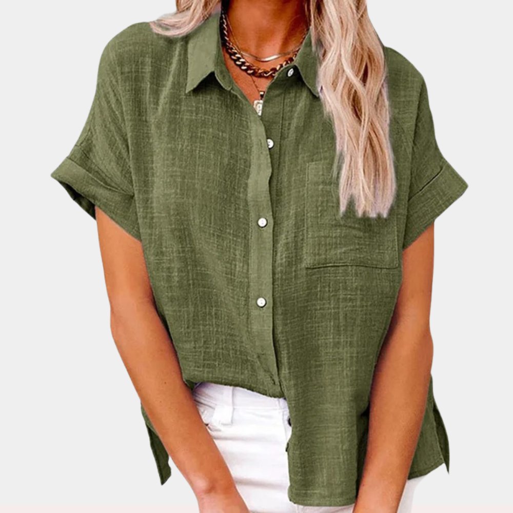 Lavisa - Women's Lightweight Button-Front Shirt Short Sleeve Relaxed Fit