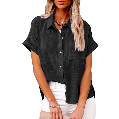 Women's Lightweight Button-Front Shirt Short Sleeve Relaxed Fit - Front View | Lavisa
