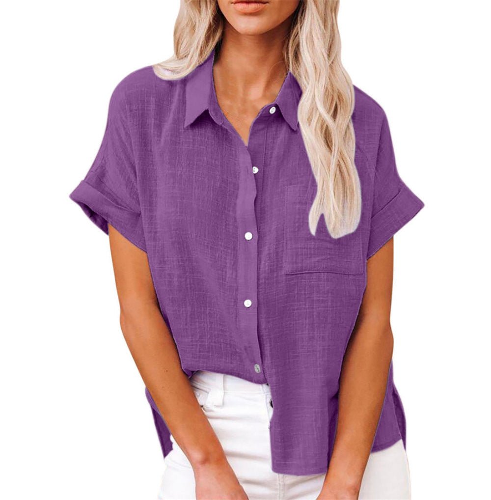 Lavisa - Women's Lightweight Button-Front Shirt Short Sleeve Relaxed Fit