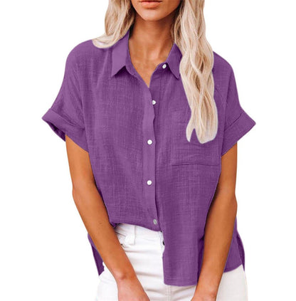Lavisa - Women's Lightweight Button-Front Shirt Short Sleeve Relaxed Fit