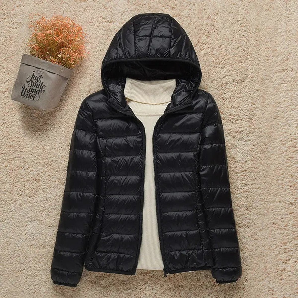 Womens Lightweight Packable Puffer Jacket - Close-Up Texture & Detail | Lavisa