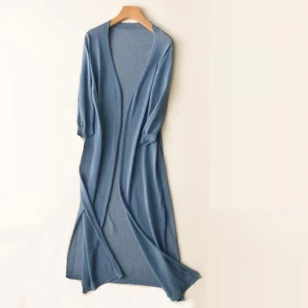Women's Lightweight Long Open-Front V-Neck Cardigan - Side Angle | Lavisa