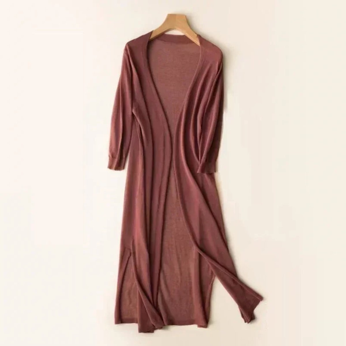 Women's Lightweight Long Open-Front V-Neck Cardigan - Sole & Material View | Lavisa