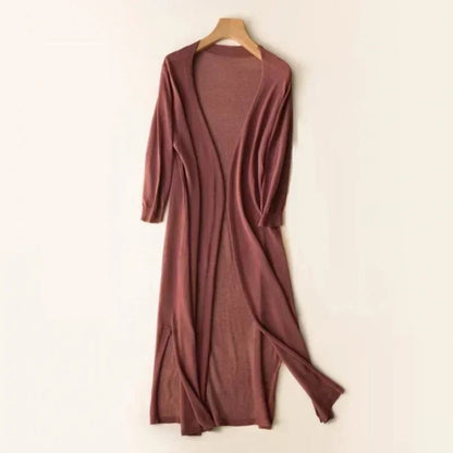 Women's Lightweight Long Open-Front V-Neck Cardigan - Sole & Material View | Lavisa