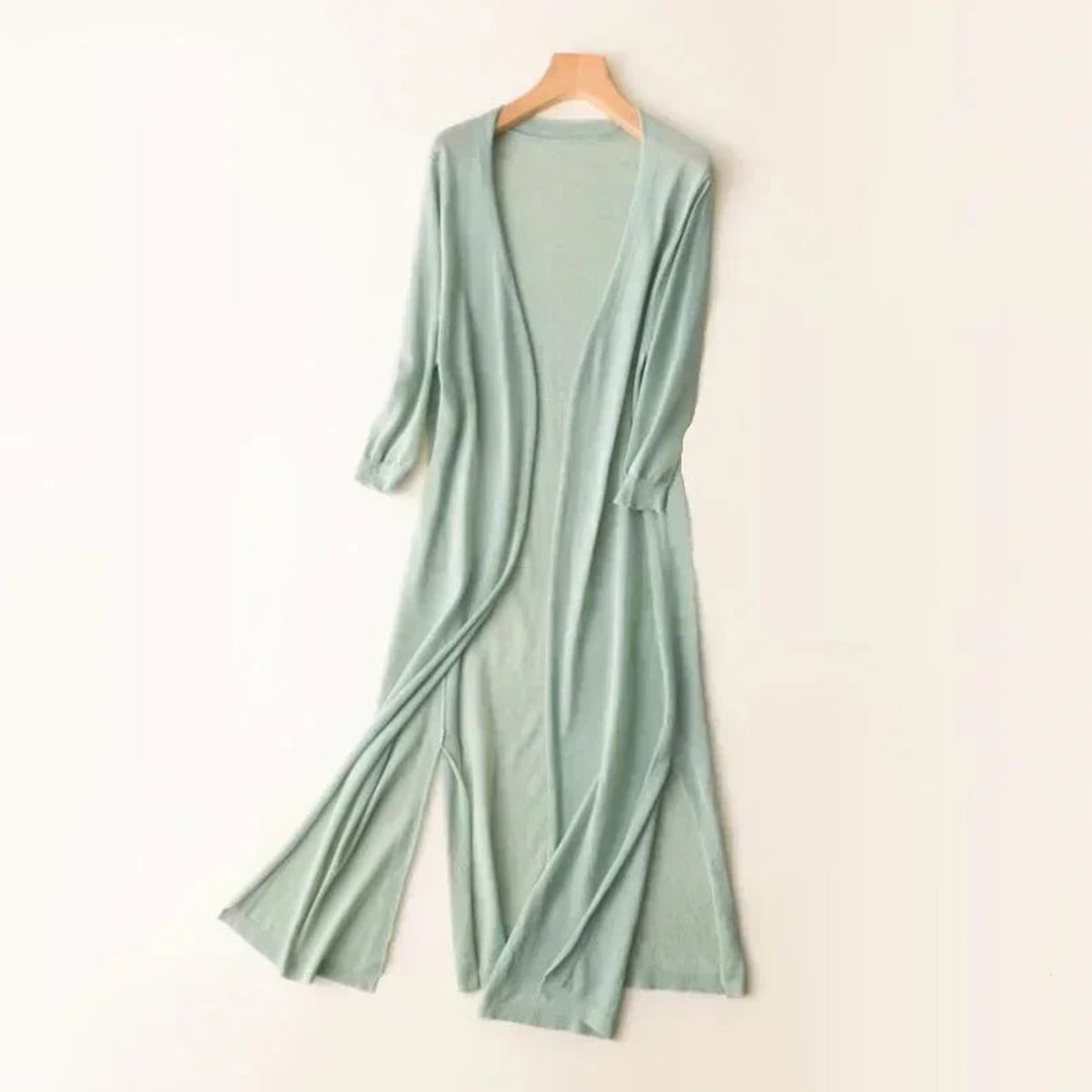 Women's Lightweight Long Open-Front V-Neck Cardigan - Lifestyle & Model Angle | Lavisa