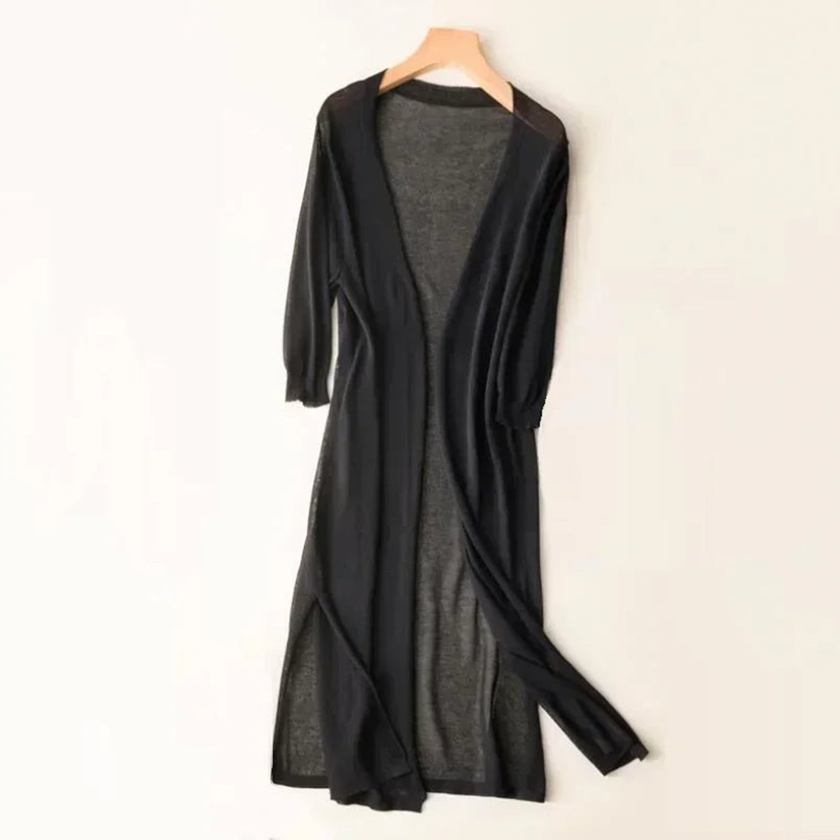 Women's Lightweight Long Open-Front V-Neck Cardigan - Variant Angle | Lavisa