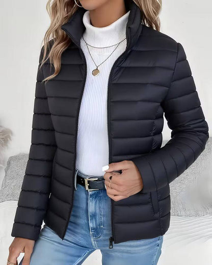 Women's Lightweight Quilted Puffer Jacket Stand Collar - Side Angle | Lavisa