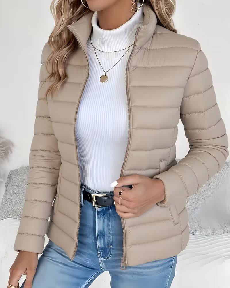 Women's Lightweight Quilted Puffer Jacket Stand Collar - Back View | Lavisa