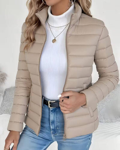 Women's Lightweight Quilted Puffer Jacket Stand Collar - Back View | Lavisa