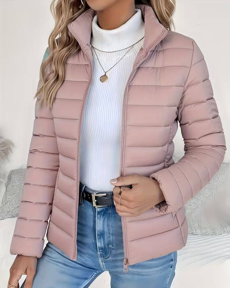 Women's Lightweight Quilted Puffer Jacket Stand Collar - Close-Up Texture & Detail | Lavisa