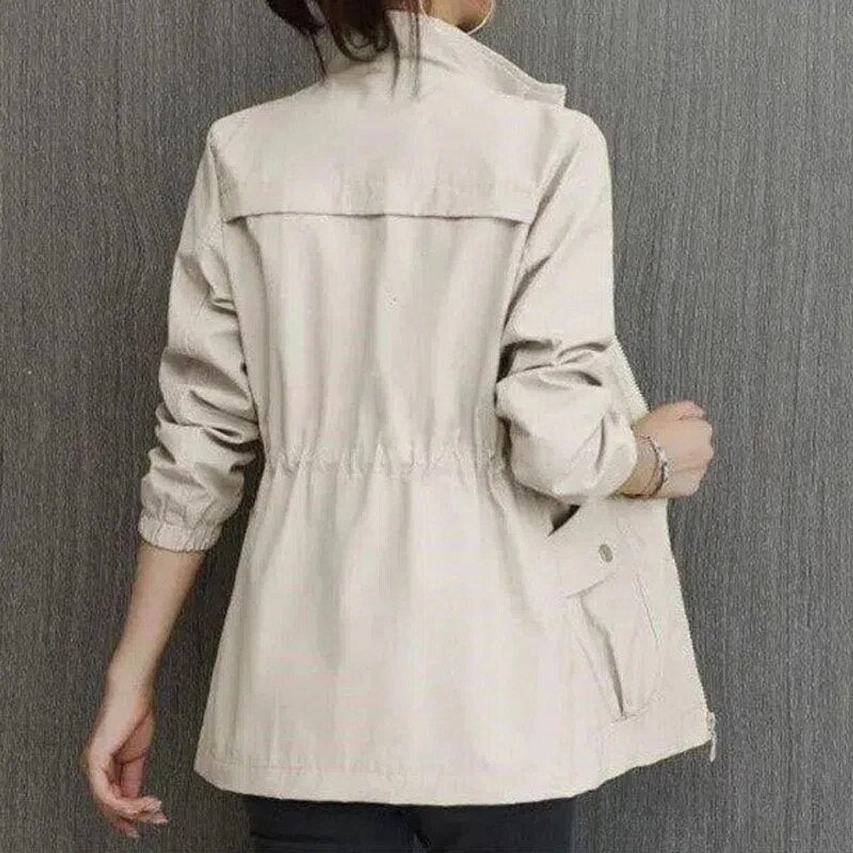 Women's Lightweight Zip-Up Drawstring Transitional Bomber Jacket - Back View | Lavisa