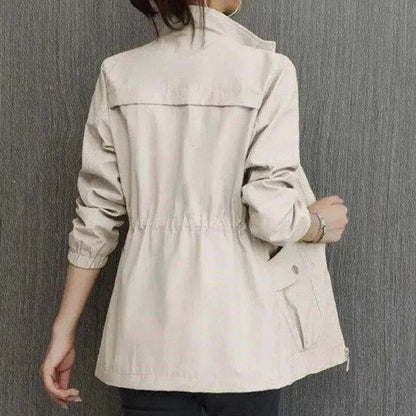 Women's Lightweight Zip-Up Drawstring Transitional Bomber Jacket - Back View | Lavisa