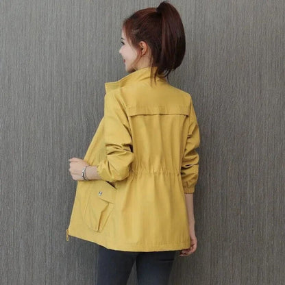 Women's Lightweight Zip-Up Drawstring Transitional Bomber Jacket - Close-Up Texture & Detail | Lavisa