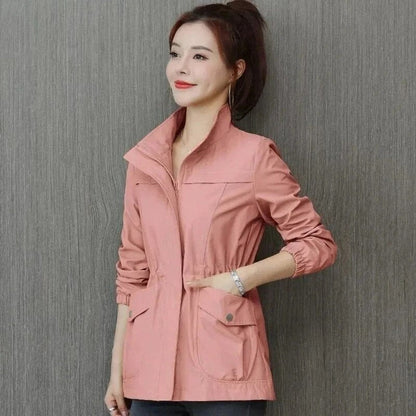 Women's Lightweight Zip-Up Drawstring Transitional Bomber Jacket - Sole & Material View | Lavisa