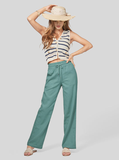 Lavisa - Women's Easy Fit Linen Wide Leg Drawstring Pants