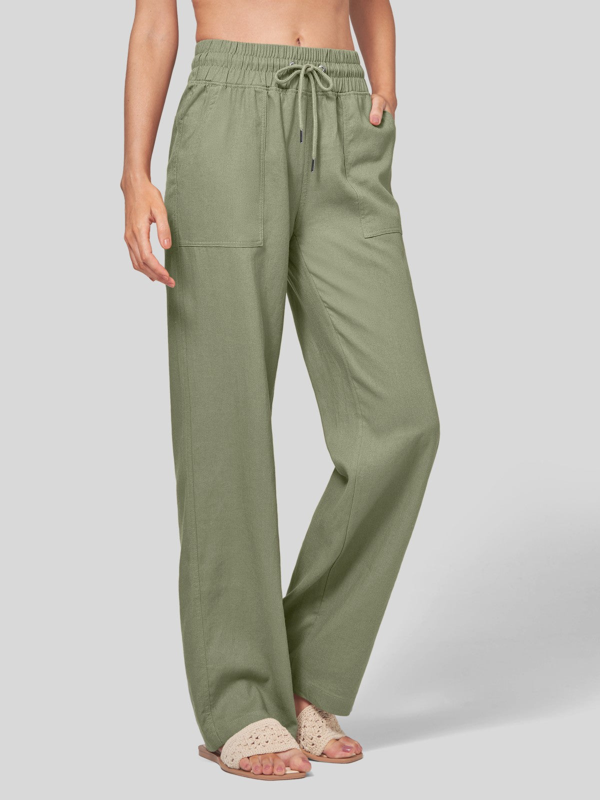 Lavisa - Women's Easy Fit Linen Wide Leg Drawstring Pants