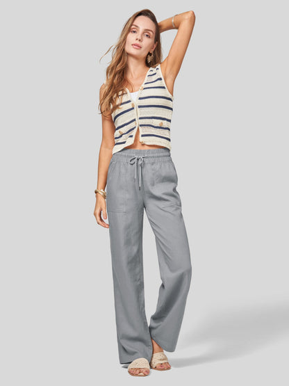 Lavisa - Women's Easy Fit Linen Wide Leg Drawstring Pants