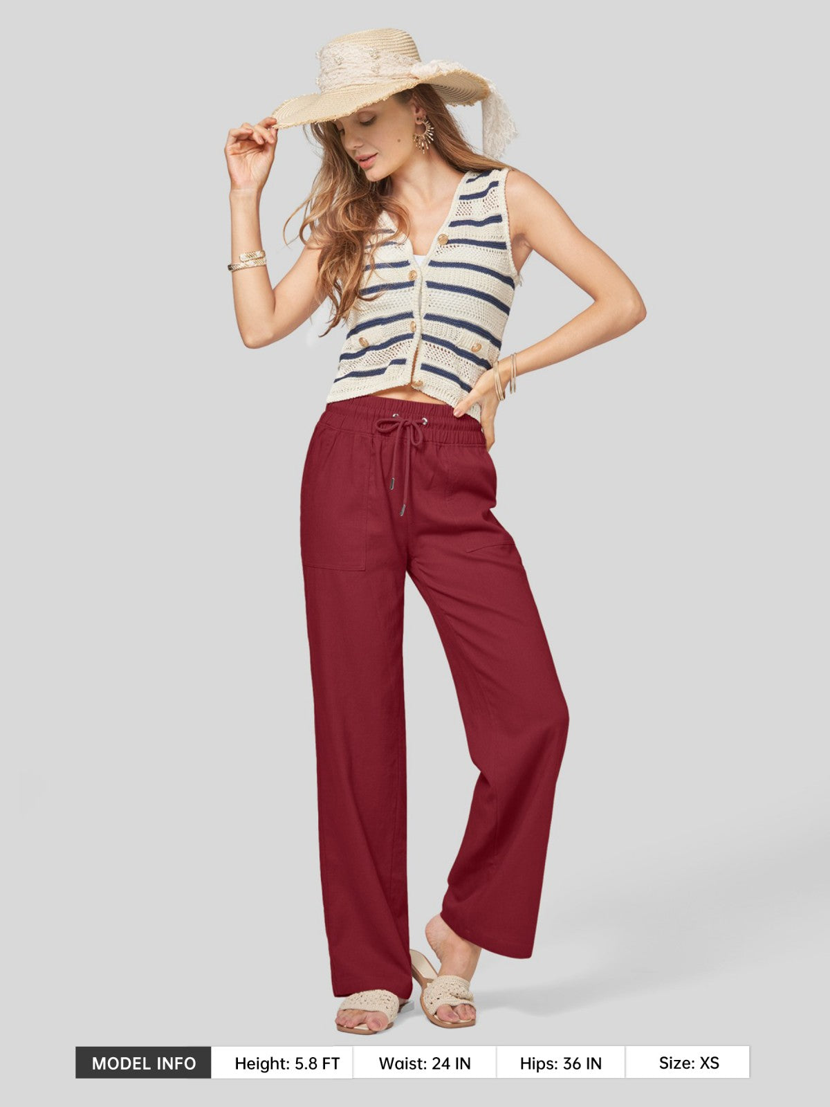 Lavisa - Women's Easy Fit Linen Wide Leg Drawstring Pants