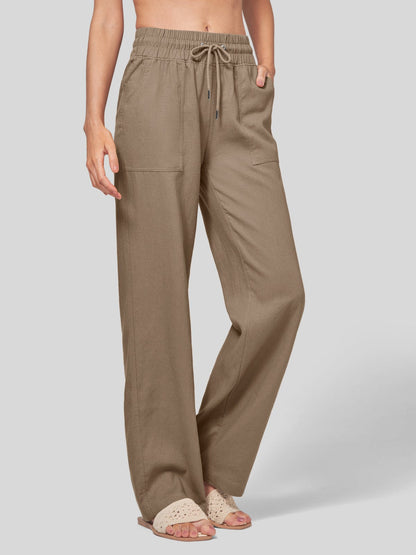 Lavisa - Women's Easy Fit Linen Wide Leg Drawstring Pants