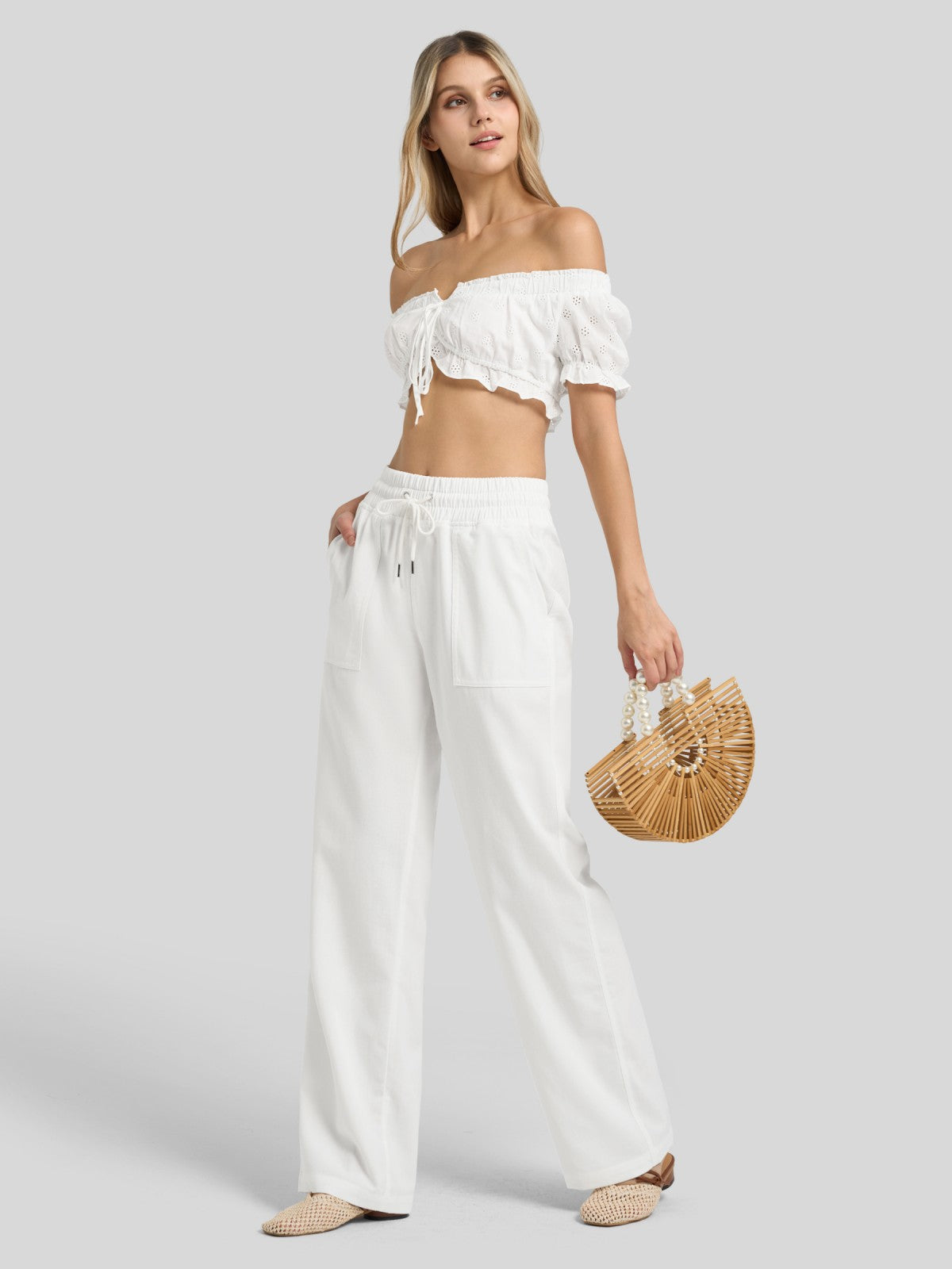 Lavisa - Women's Easy Fit Linen Wide Leg Drawstring Pants