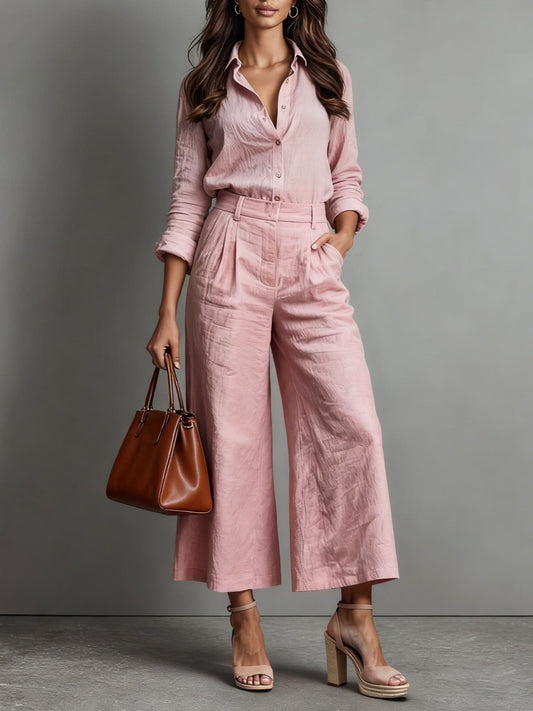 Lavisa - Women's Linen High-Waist Wide-Leg Two-Piece Co-ord Set
