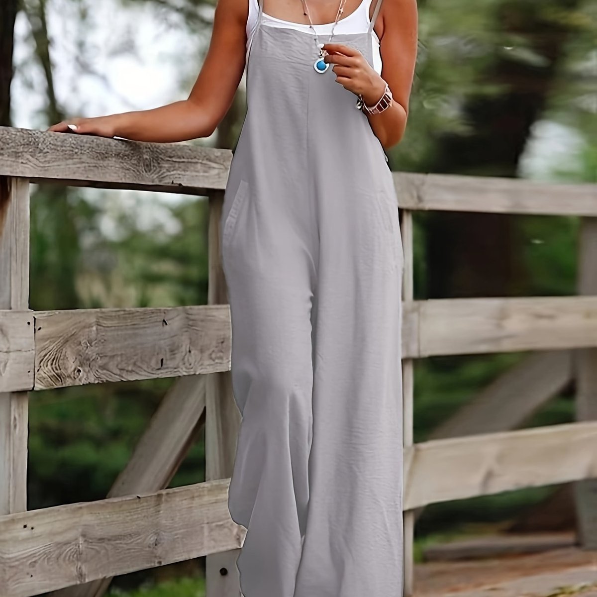 Women's Linen Wide Leg Pants Dungaree Sleeveless Jumpsuit - Variant Style 26 | Lavisa