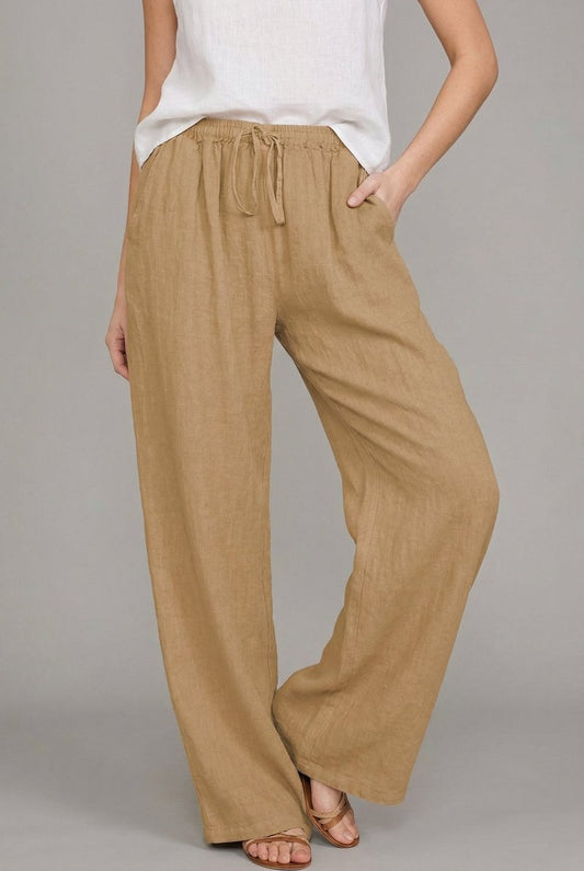 Lavisa - Women's Linen Wide Leg Pants Elasticated Drawstring Trousers