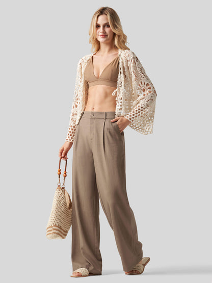 Lavisa - Women's Linen Wide Leg Pants - Flat Front & Comfortable