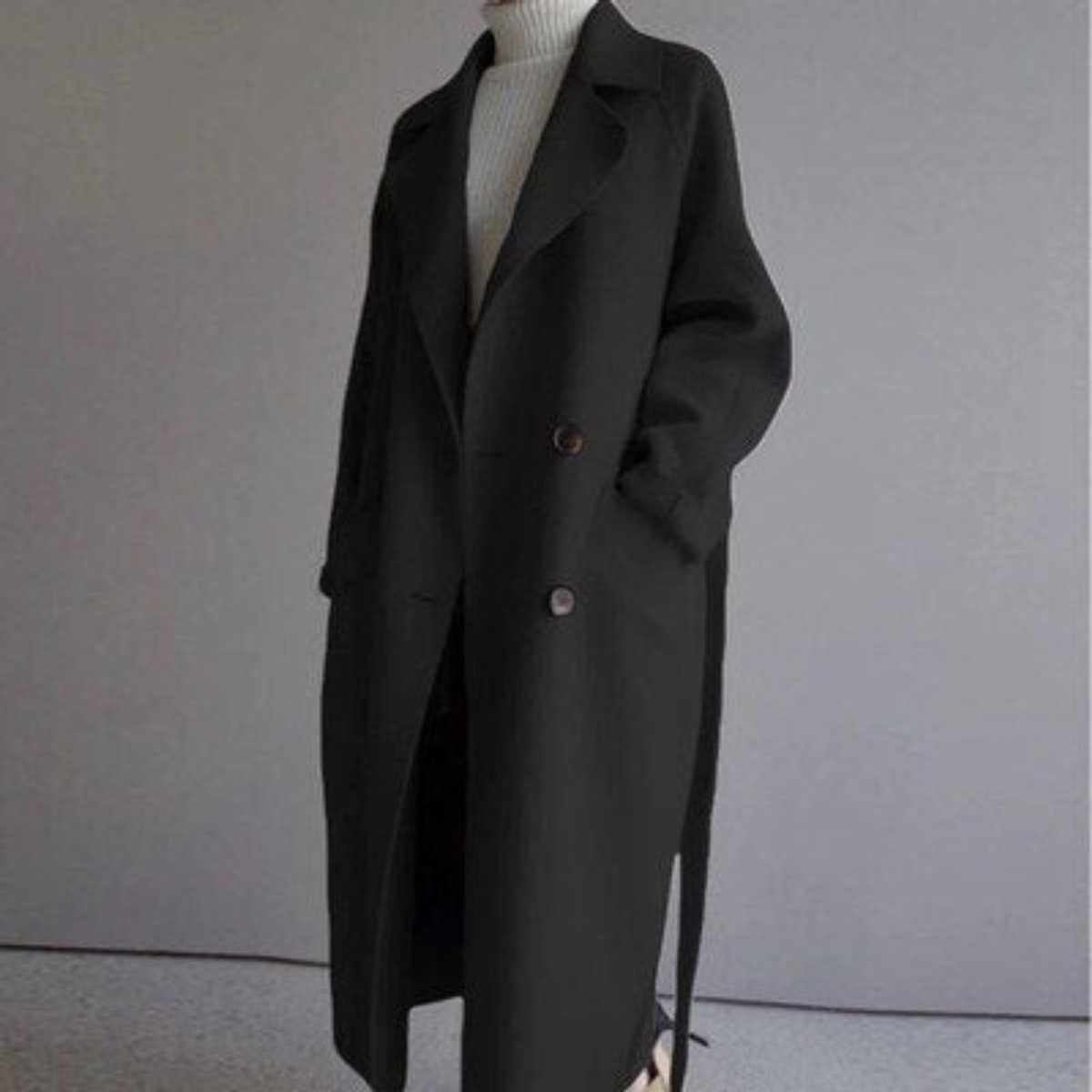 Women's Double-Breasted Longline Trench Coat - Lifestyle & Model Angle | Lavisa