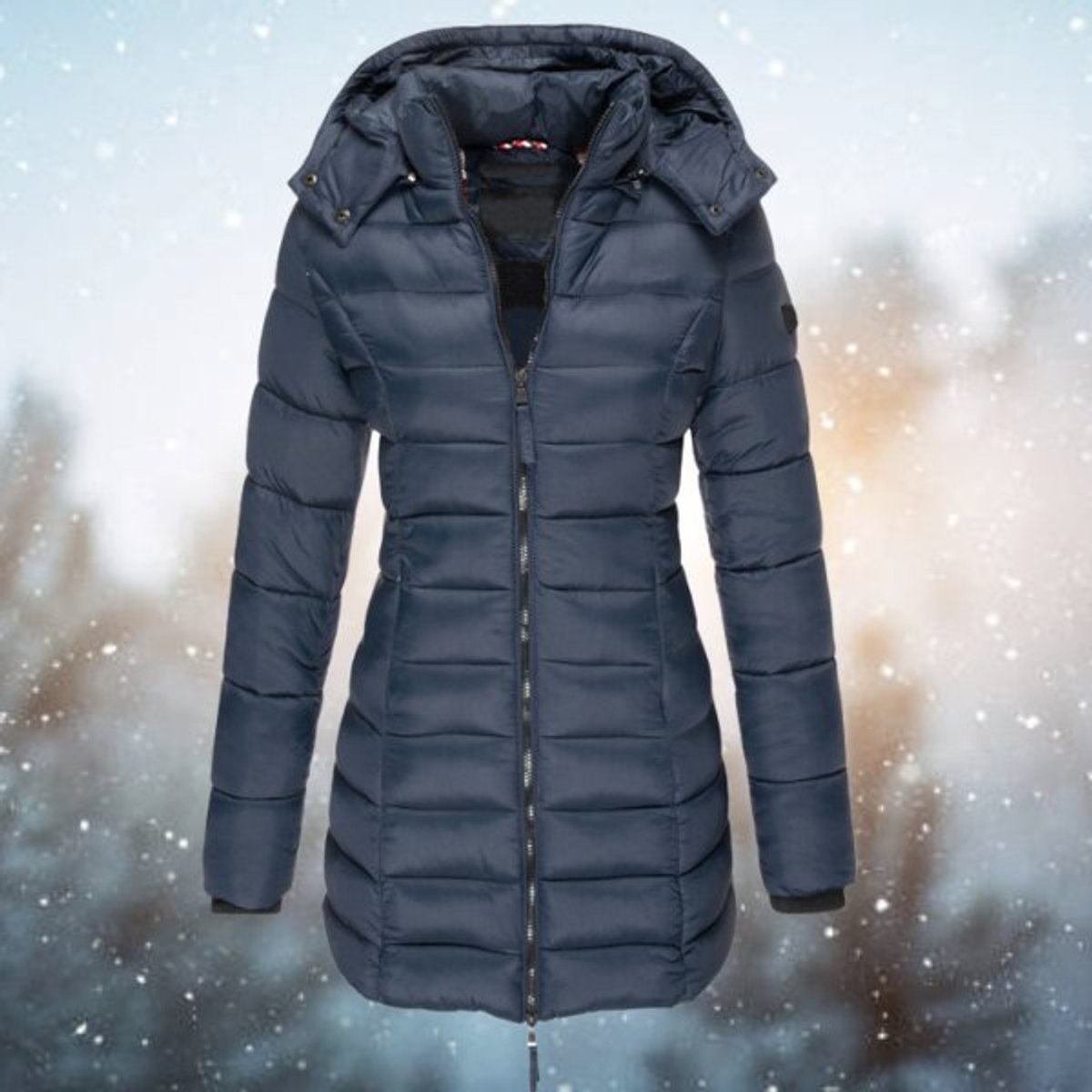 Womens Longline Hooded Puffer Coat - Front View | Lavisa