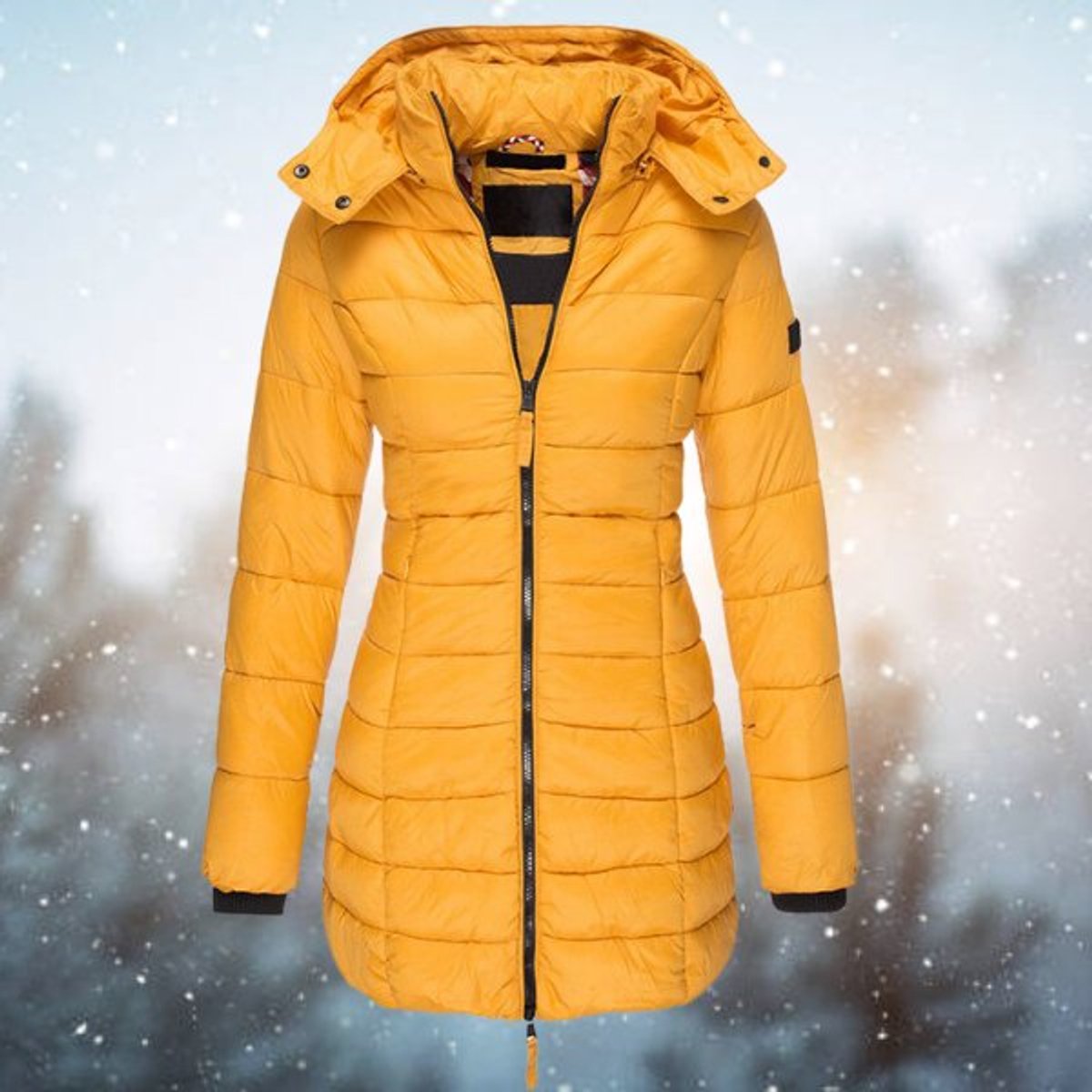 Womens Longline Hooded Puffer Coat - Side Angle | Lavisa