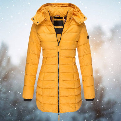 Womens Longline Hooded Puffer Coat - Side Angle | Lavisa