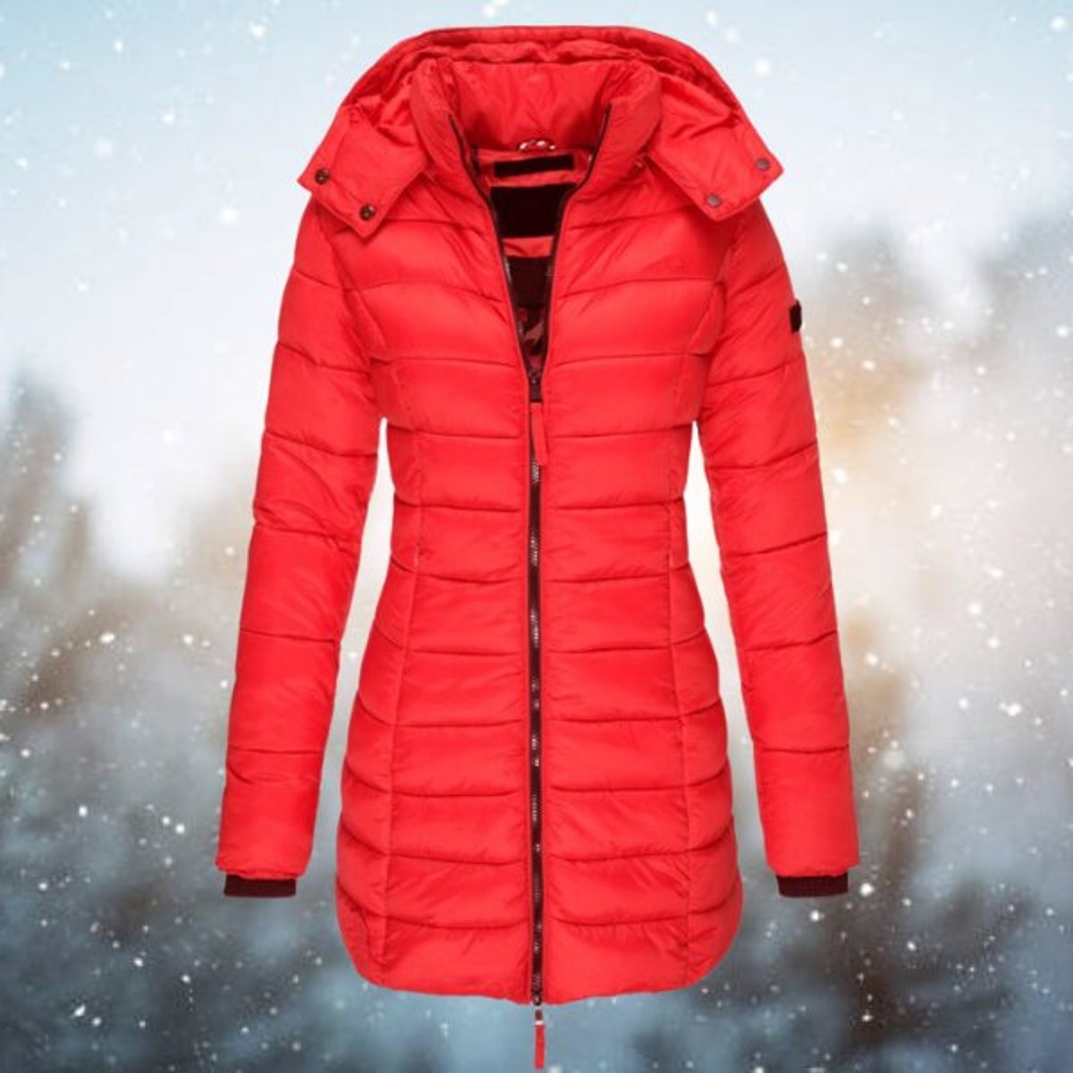 Womens Longline Hooded Puffer Coat - Sole & Material View | Lavisa