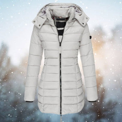 Womens Longline Hooded Puffer Coat - Variant Angle | Lavisa