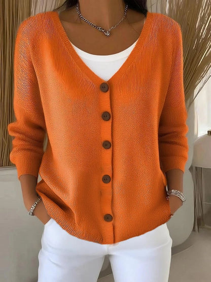 Lavisa - Women's Long Sleeve V-Neck Button-Front Knit Sweater