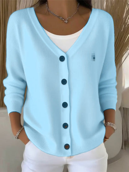 Lavisa - Women's Long Sleeve V-Neck Button-Front Knit Sweater