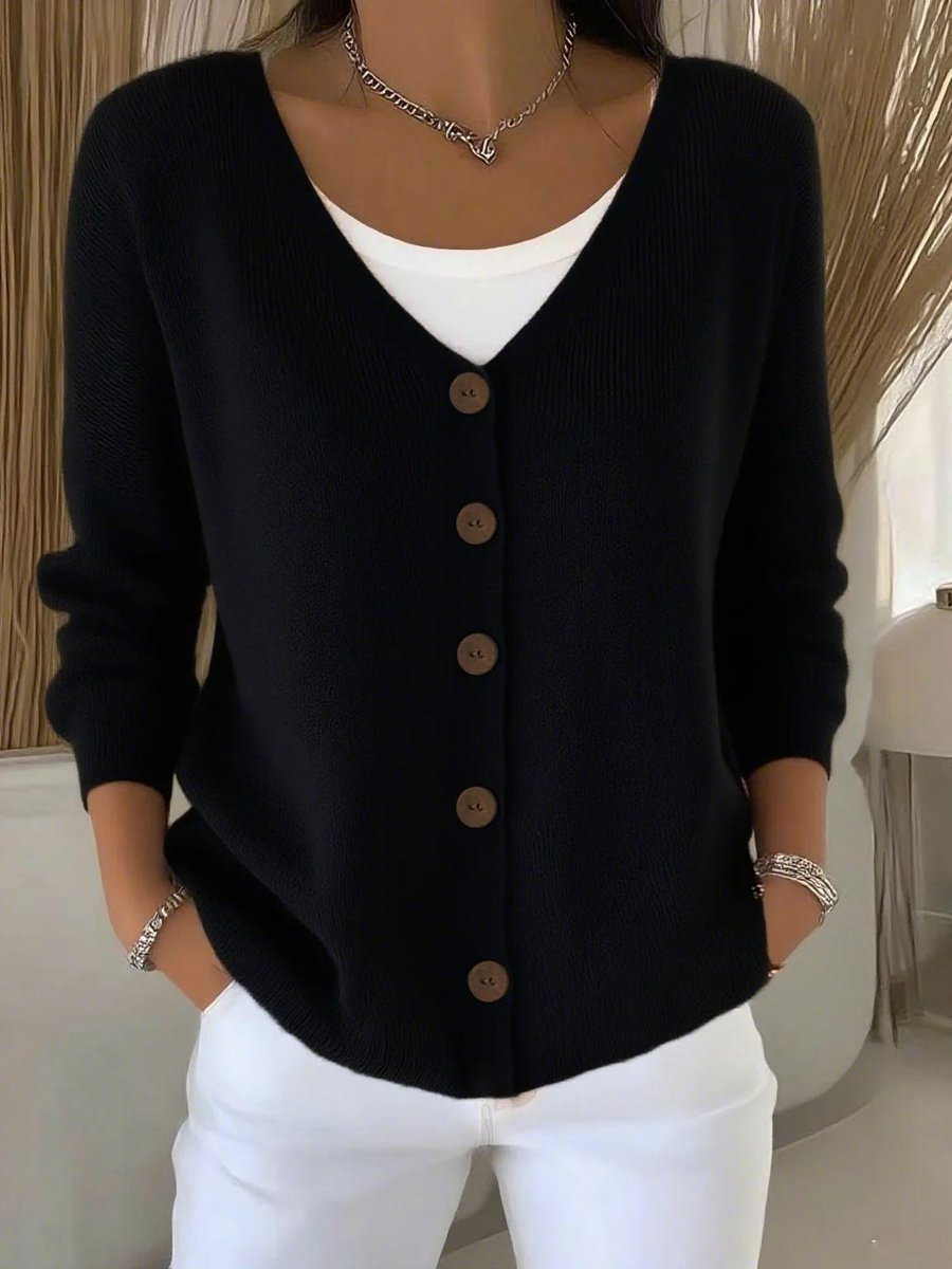 Lavisa - Women's Long Sleeve V-Neck Button-Front Knit Sweater