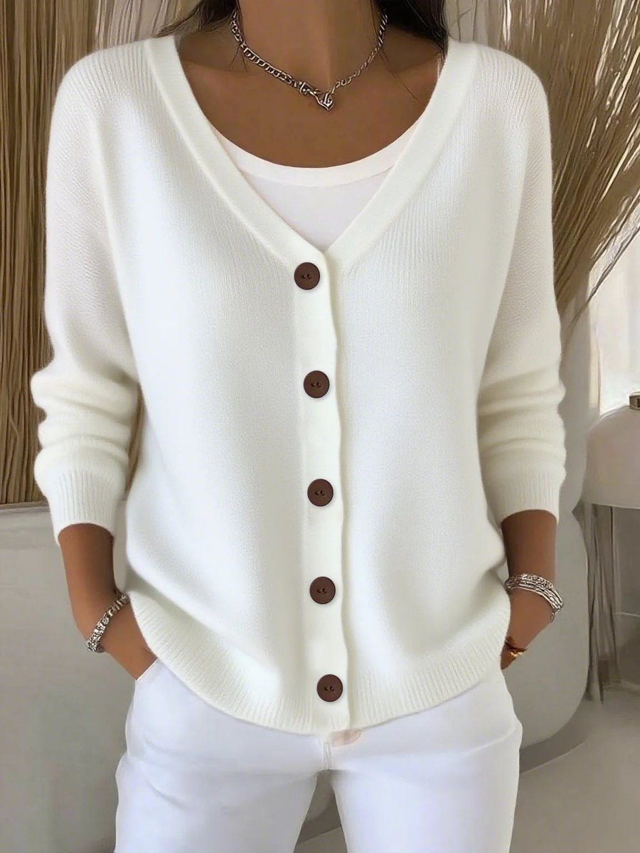 Lavisa - Women's Long Sleeve V-Neck Button-Front Knit Sweater