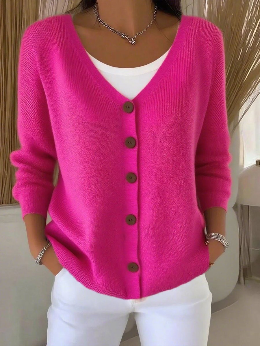 Lavisa - Women's Long Sleeve V-Neck Button-Front Knit Sweater