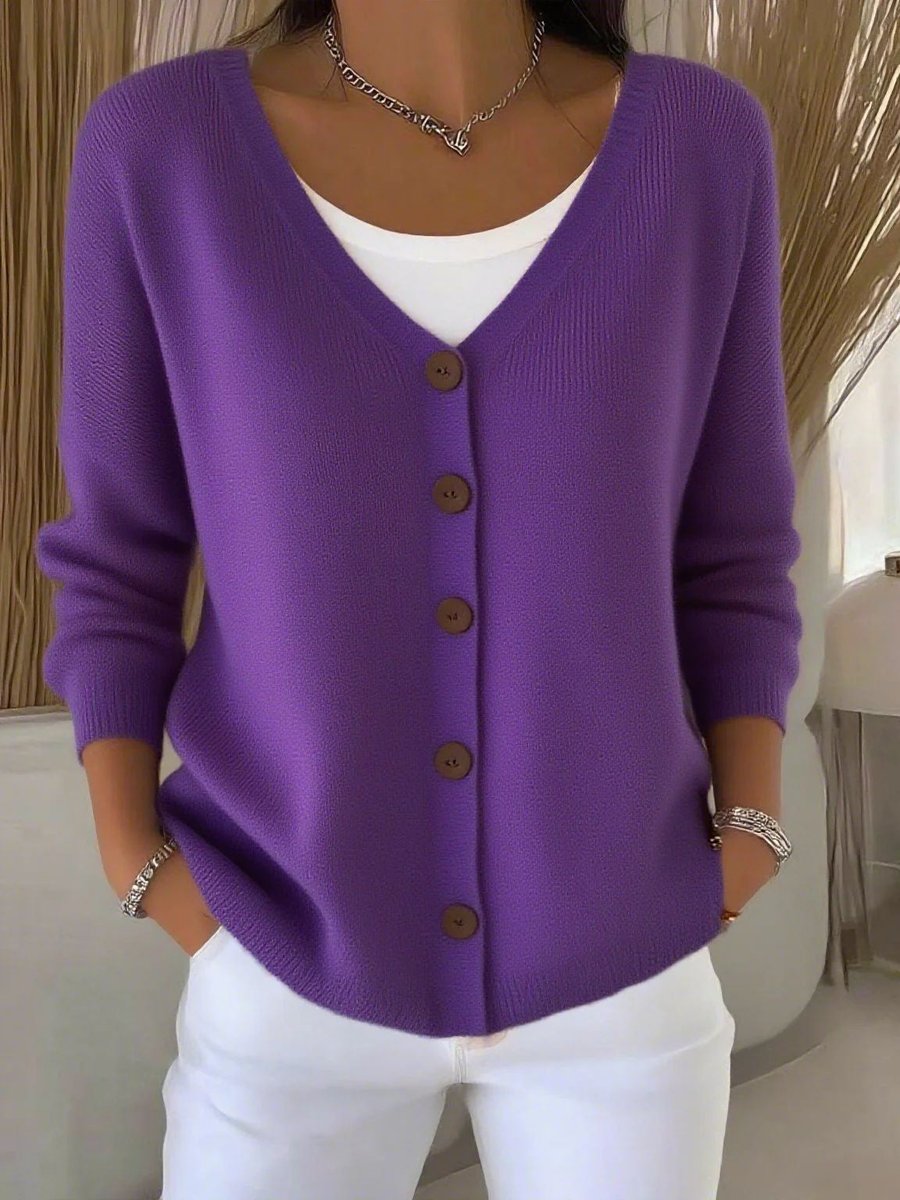 Lavisa - Women's Long Sleeve V-Neck Button-Front Knit Sweater