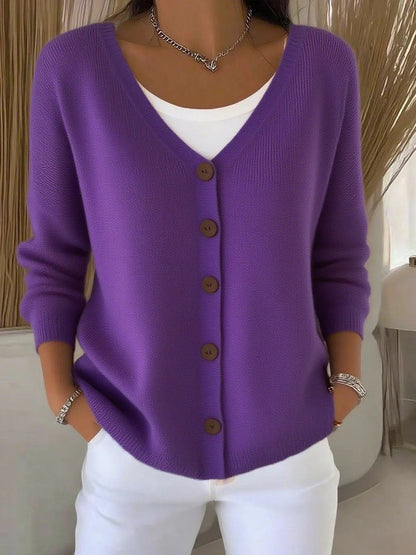 Lavisa - Women's Long Sleeve V-Neck Button-Front Knit Sweater