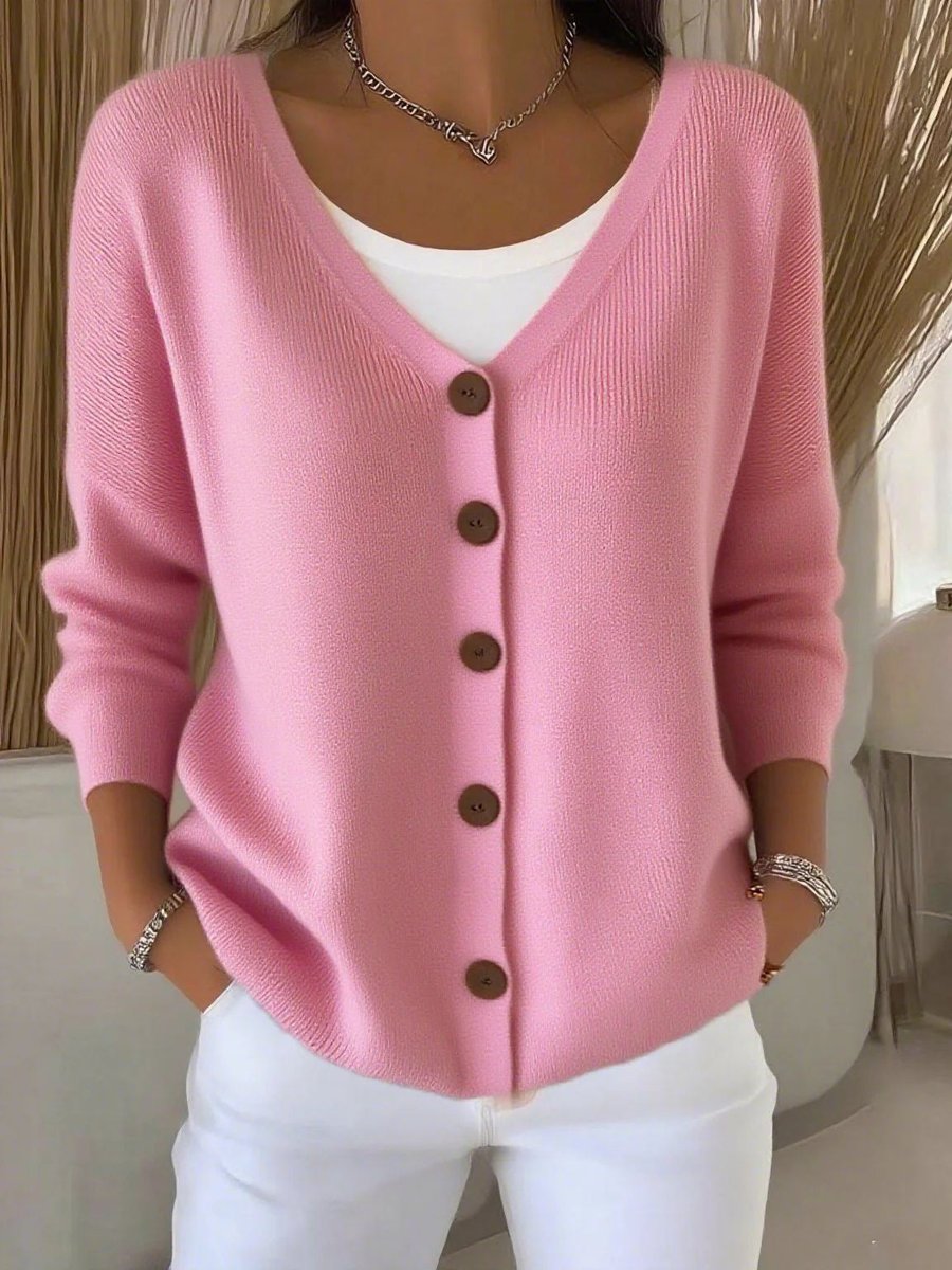 Lavisa - Women's Long Sleeve V-Neck Button-Front Knit Sweater
