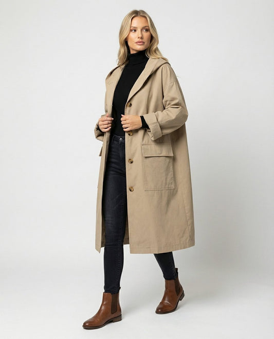 Lavisa - Women's Long Waterproof Windproof Hooded Trench Coat