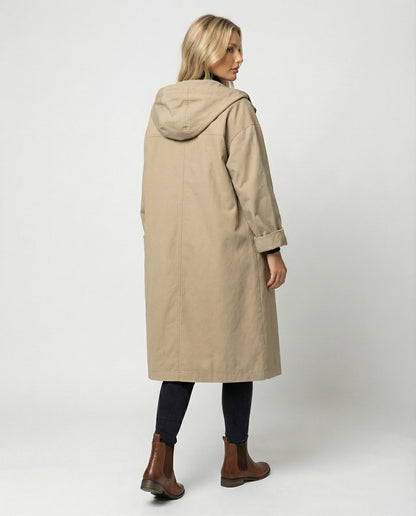 Women's Long Waterproof Windproof Hooded Trench Coat - Back View | Lavisa