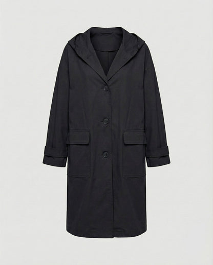 Women's Long Waterproof Windproof Hooded Trench Coat - Close-Up Texture & Detail | Lavisa