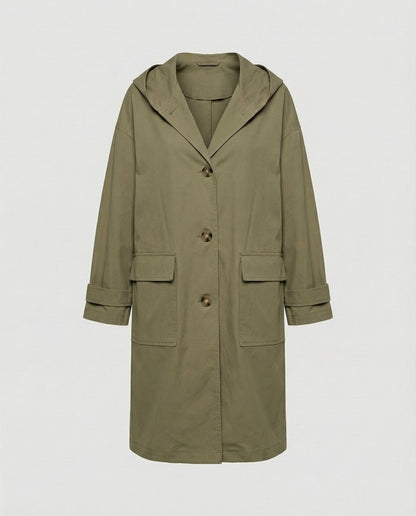 Women's Long Waterproof Windproof Hooded Trench Coat - Sole & Material View | Lavisa