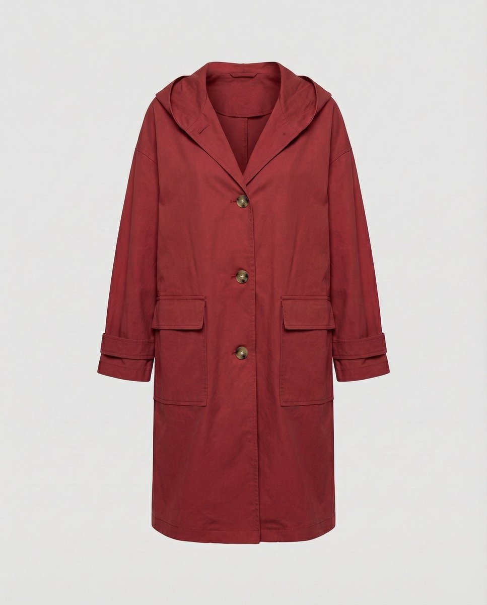 Women's Long Waterproof Windproof Hooded Trench Coat - Lifestyle & Model Angle | Lavisa