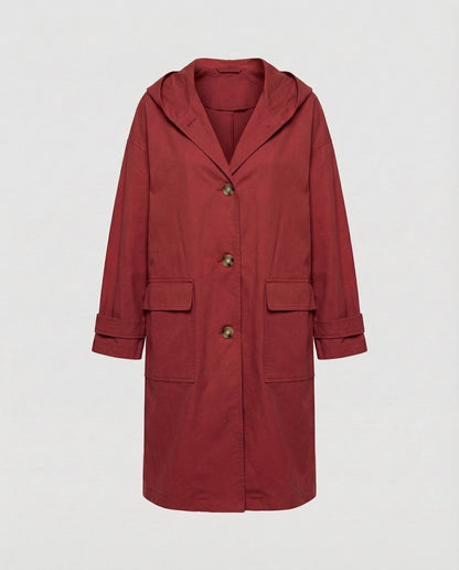Women's Long Waterproof Windproof Hooded Trench Coat - Lifestyle & Model Angle | Lavisa