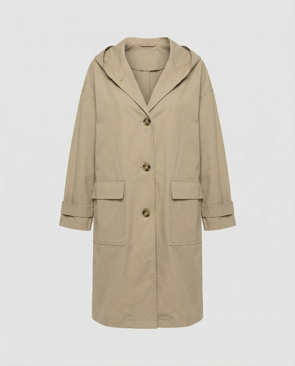 Women's Long Waterproof Windproof Hooded Trench Coat - Variant Angle | Lavisa